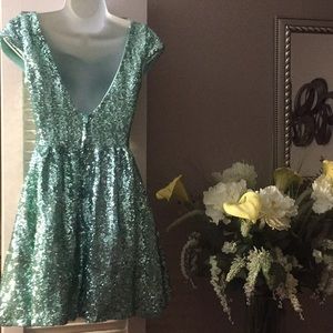 B Darlin Dresses - Teal Green Sequined Glam Dress B Darlin Dresses - Teal Green Sequined Glam Dress